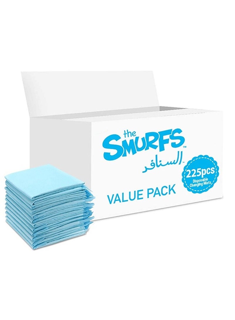 THE SMURFS حصائر تغيير قابلة للتخلص منها، 225 عدداً، حصيرة ناعمة مقاومة للماء، حصيرة تغيير محمولة مقاومة للتسرب، وسادة تحتية مقاومة للتسرب للأمهات الجدد، وسادة حماية لطاولة المراتب - Image 1