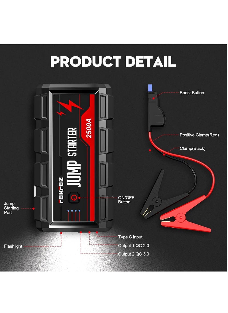FEIKFEIZ - Car Jump Starter 2500A Peak 22800mAh 12V Super Safe Jump Starter(Up to All Gas, 8.0L Diesel Engine), with USB Quick Charge 3.0 - Image 1