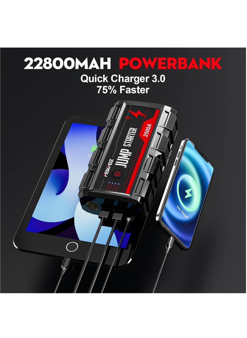 مقبس تشغيل السيارة 2500A بيك 22800mAh 12V سوبر سيف جامب ستارتر (حتى جميع الوقود، 8.0 لتر محرك ديزل)، مع شحن سريع USB 3.0 - pzsku/Z8A0DB8A823513DFFB632Z/45/1741600622/17420088-f2c7-4708-9629-ab583191eb1b