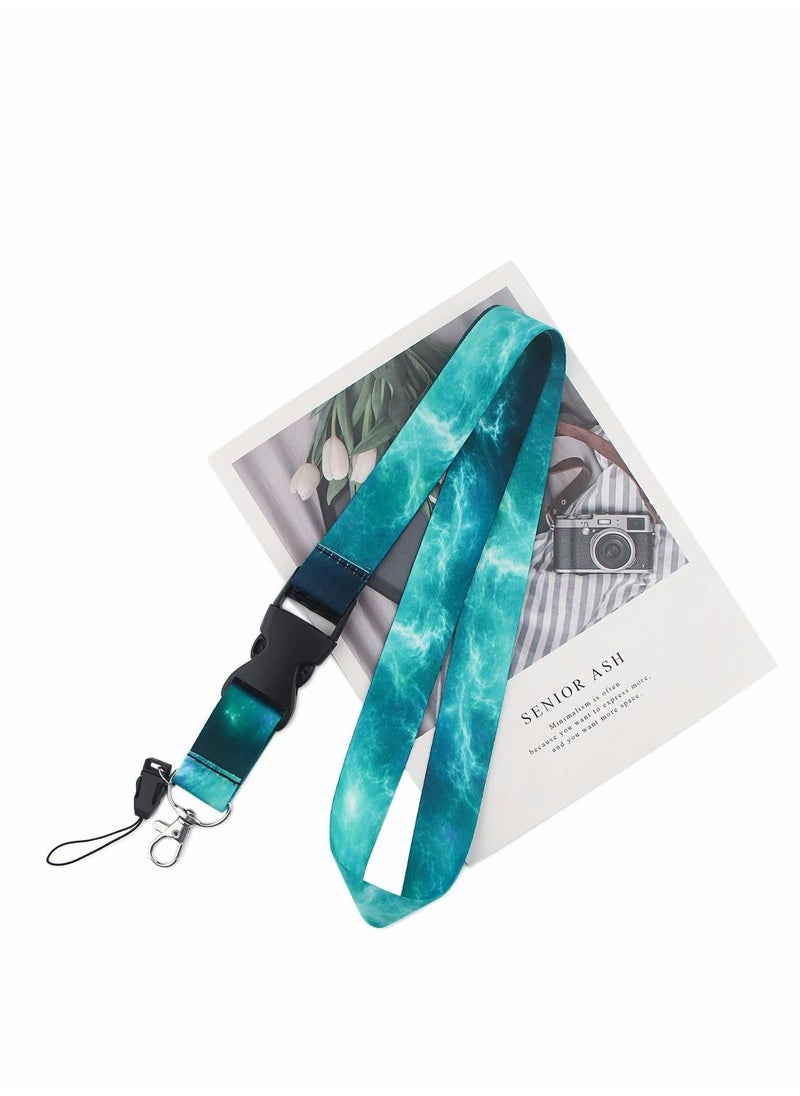 Generic - Lanyard Strap, Soft Fabric Neck Lanyard Card Holder Keychain Lanyard Neck Strap Keys Lanyards Strap ID Lanyard Cell Phones Bags Accessories Quick Release Detachable Buckle, Green Galaxy Style - Image 1