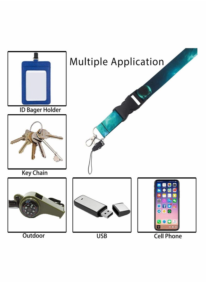 Generic - Lanyard Strap, Soft Fabric Neck Lanyard Card Holder Keychain Lanyard Neck Strap Keys Lanyards Strap ID Lanyard Cell Phones Bags Accessories Quick Release Detachable Buckle, Green Galaxy Style - Image 1
