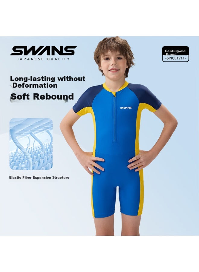 Speed Vision Suanshi Swans Children's Swimsuit, Boys' One-piece Swimwear, Chlorine-resistant, Quick-drying, Sun Protection, Surfing Suit, Swimwear, Blue, Size 150 - Image 2