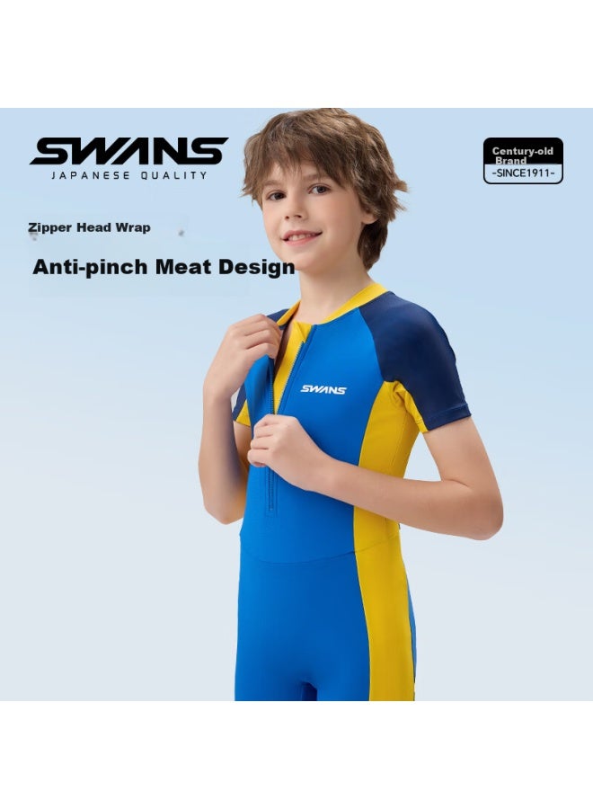 Speed Vision Suanshi Swans Children's Swimsuit, Boys' One-piece Swimwear, Chlorine-resistant, Quick-drying, Sun Protection, Surfing Suit, Swimwear, Blue, Size 150 - Image 3