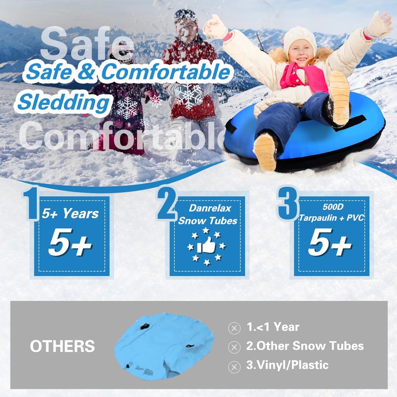 Danrelax 44 Inch Snow Tube & River Tube with 500D Premium Canvas Cover, Family Towable Snow Tubing, Snow Sled for Sledding Heavy Duty, Snow Tube with Cover for Winter Outdoor Sports, Green - Image 2