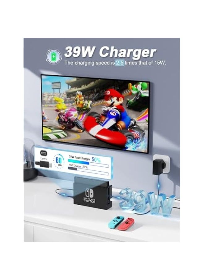 Generic For Nintendo Switch Charger Cable Ac Power Adapter for Switch lite, Dock, OLED, Pro Controller UK Plug 15V 2.6A Fast Charging Support TV Mode  - Image 2