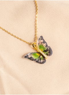The Black Pearl Accessories Stainless Steel Necklace Gold with a Black Green Butterfly Pendant  - Image 1