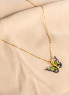 The Black Pearl Accessories Stainless Steel Necklace Gold with a Black Green Butterfly Pendant  - Image 2