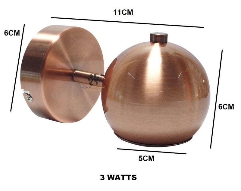 Mufasa 3 Watts Ball Spot 4.5Inch Rose Gold Finish LED Spotlight Focus Light Bedroom Reading Display Vanity Wall Light (Please Check Dimensions Image) (Warm White) - Image 3
