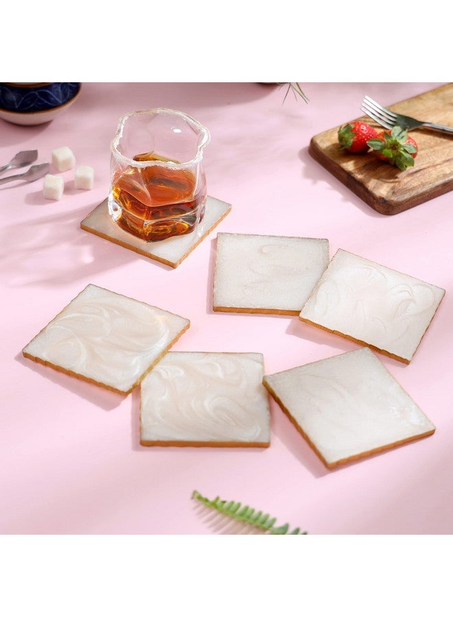 DULI Set of 6 Premium Square Shape Resin Coasters Tea,Coffee Coasters,Tea Coasters, Coffee Coasters, Chai Pyali (10 * 10 cm) (ResinCoastersSquare: Cream) - Image 1