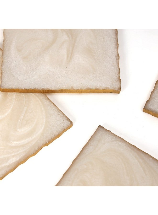 DULI Set of 6 Premium Square Shape Resin Coasters Tea,Coffee Coasters,Tea Coasters, Coffee Coasters, Chai Pyali (10 * 10 cm) (ResinCoastersSquare: Cream) - Image 4