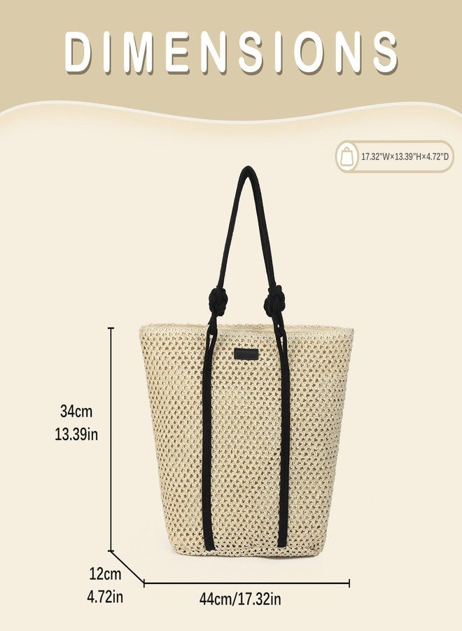 Gladdon Straw Beach Bags for Women Woven Beach Tote Bag Casual Boho Large Shoulder Handbags for Vacation Holiday Beige - Image 3
