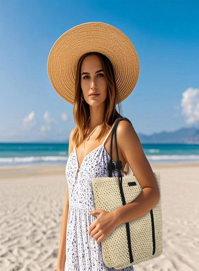 Gladdon Straw Beach Bags for Women Woven Beach Tote Bag Casual Boho Large Shoulder Handbags for Vacation Holiday Beige - Image 2