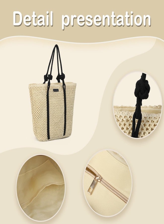 Gladdon Straw Beach Bags for Women Woven Beach Tote Bag Casual Boho Large Shoulder Handbags for Vacation Holiday Beige - Image 4