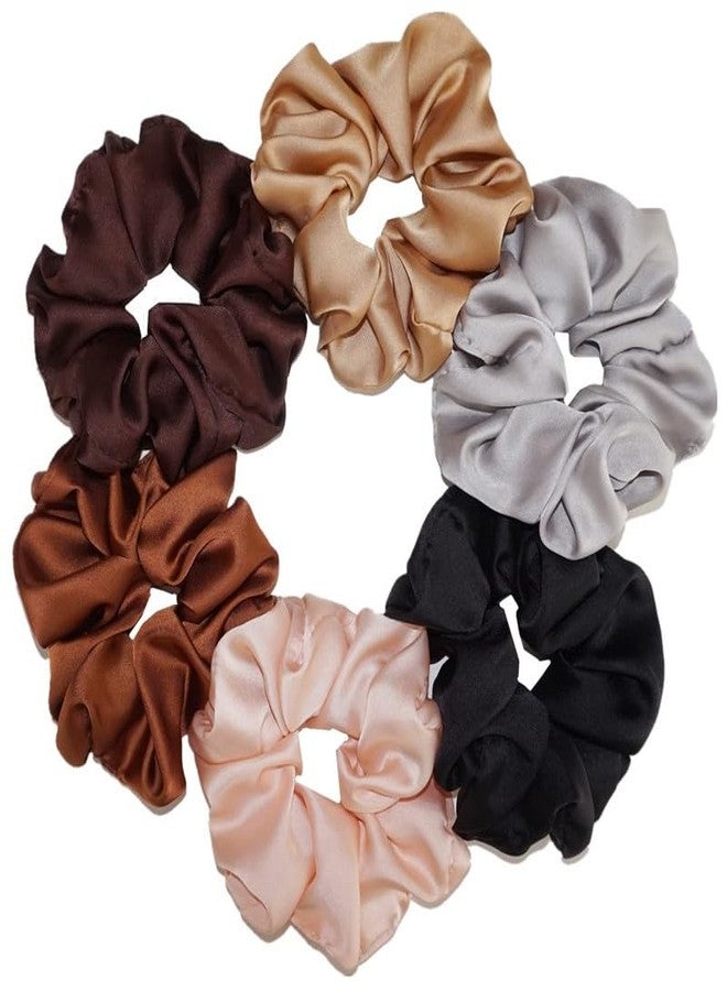 RECTYO GALLERY 6 Pieces LUXURY Hair Scrunchies, Silky Satin Scrunchies Elastic Hair Tie Gift for Women Girls Bridesmaids (SIX COLOR SET) - Image 1