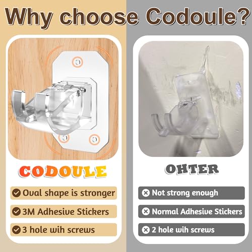 Codoule 2PCS No Drill Curtain Rod Brackets,Curtain Rod Holders No Drilling,Adhesive Curtain Rod Hooks,Nail Free Adjustable Curtain Hangers,Lokinsetin Perforated Non Nail Screw Stick On Sticky Drape Pole Stand - Image 5