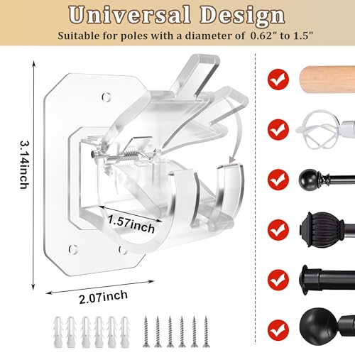 Codoule 2PCS No Drill Curtain Rod Brackets,Curtain Rod Holders No Drilling,Adhesive Curtain Rod Hooks,Nail Free Adjustable Curtain Hangers,Lokinsetin Perforated Non Nail Screw Stick On Sticky Drape Pole Stand - Image 2