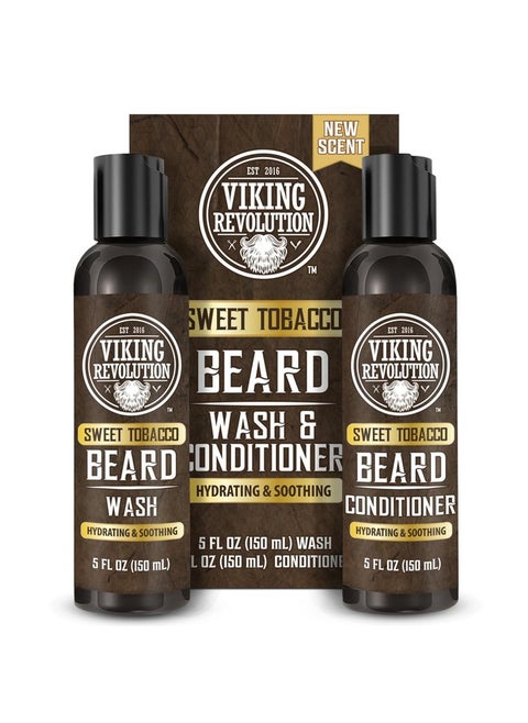 Beard Wash And Beard Conditioner For Men With Argan Oil And Jojoba Oil - Beard Softener And Strengthener Beard Care Beard Shampoo And Conditioner With Beard Oil (5Oz, Sweet Tobacco)
