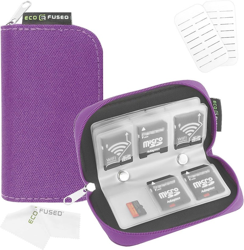 ECO-FUSED Transit damage prevent build Memory Card Case - Fits up to 22x SD, SDHC, Micro SD, Mini SD and 4X CF - Holder with 22 Slots (Purple / 22 Slots - 1 Pack) Wide use selected material - Image 1