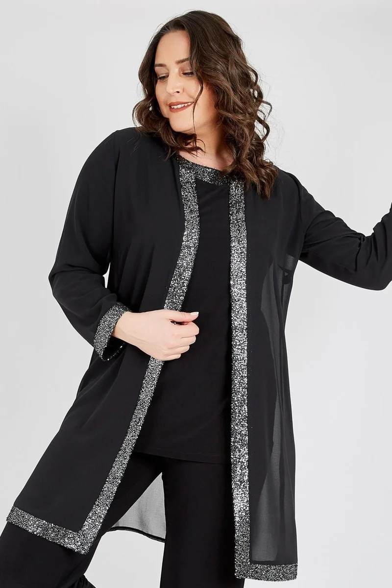 Arıkan Plus Size 3717 Jacket + Blouse Two Piece Set