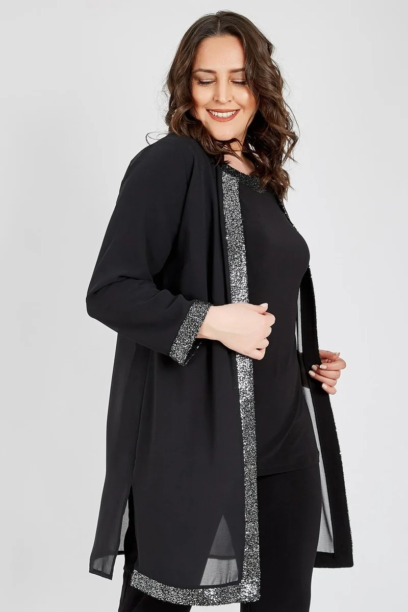 Arıkan Plus Size 3717 Jacket + Blouse Two Piece Set