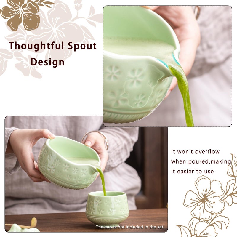 Buucup Matcha Whisk Set, Ceramic Matcha Kit Set Includes Matcha Bowl, Matcha Whisk and Holder, Bamboo Scoop, Scoop Rest, Sifter and Tea Towel - 7 Pcs Matcha Kit for Matcha Lovers (Green) - Image 2