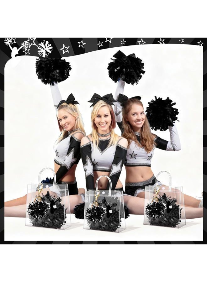 Landical 72 Pcs Cheerleading Gifts Set 24 Cheer Bags 24 Pom Pom Keychain 24 Cheerleader Bracelet, PVC Transparent Tote Bags Bulk Accessories for Women Teammate Team Coach Gift(Black) - Image 4
