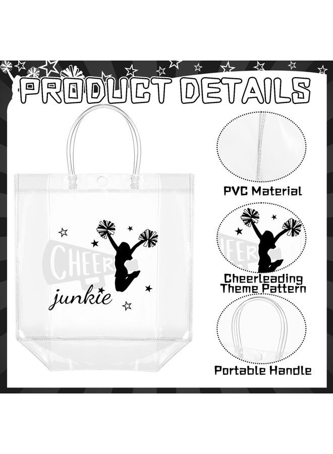 Landical 72 Pcs Cheerleading Gifts Set 24 Cheer Bags 24 Pom Pom Keychain 24 Cheerleader Bracelet, PVC Transparent Tote Bags Bulk Accessories for Women Teammate Team Coach Gift(Black) - Image 3