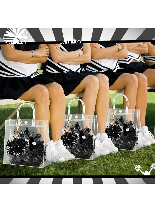 Landical 72 Pcs Cheerleading Gifts Set 24 Cheer Bags 24 Pom Pom Keychain 24 Cheerleader Bracelet, PVC Transparent Tote Bags Bulk Accessories for Women Teammate Team Coach Gift(Black) - Image 5