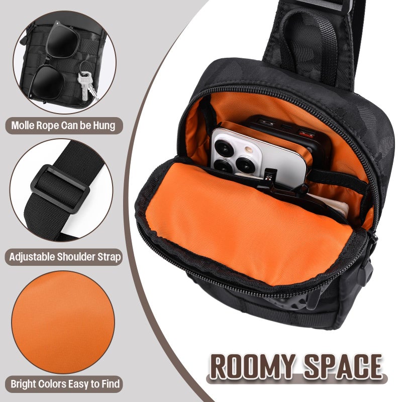 DEYACE Small Sling Bag for Men, Tactical Inspired Waterproof Utility EDC Mini Crossbody Chest Bag for Travel Work Sport (Black Camo) - Image 5
