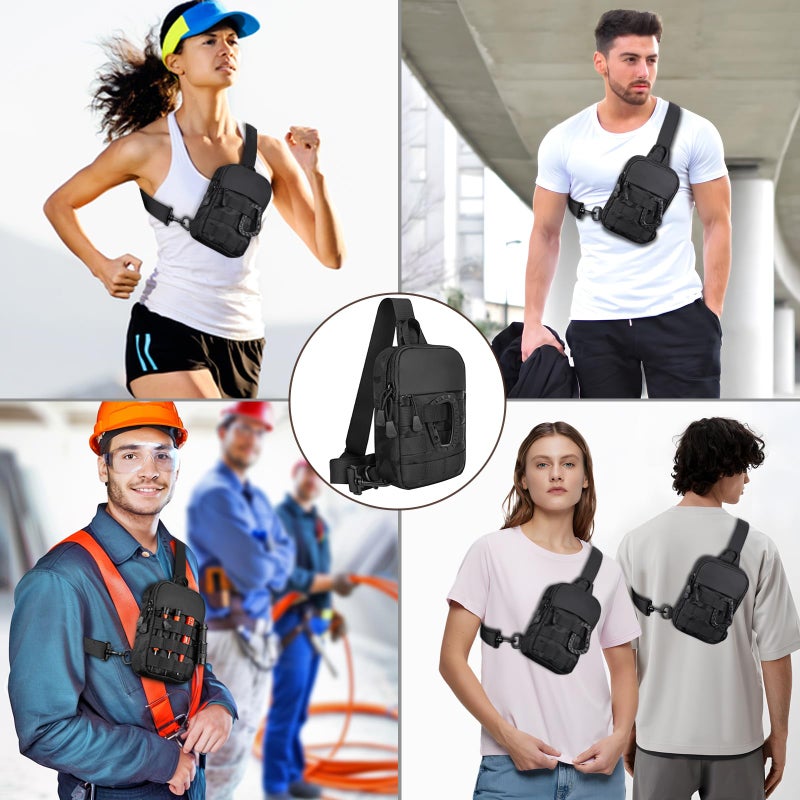 DEYACE Small Sling Bag for Men, Tactical Inspired Waterproof Utility EDC Mini Crossbody Chest Bag for Travel Work Sport (Black Camo) - Image 2