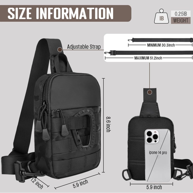 DEYACE Small Sling Bag for Men, Tactical Inspired Waterproof Utility EDC Mini Crossbody Chest Bag for Travel Work Sport (Black Camo) - Image 4