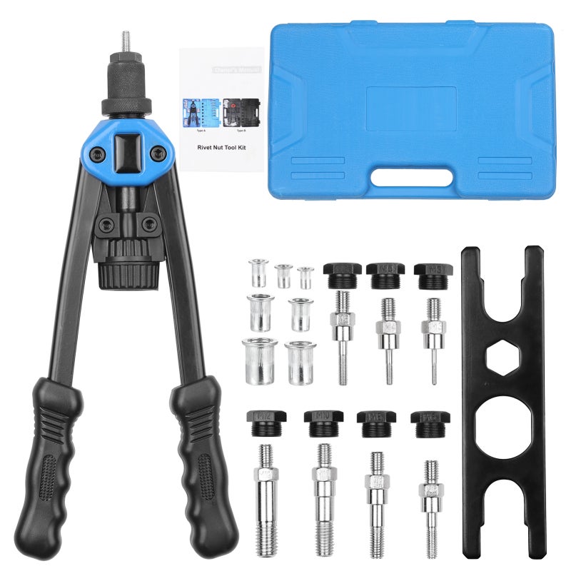 Hand Riveter 110Pcs Effortless Longer Handle Hand Rivet Nut Tool - Well-Built A3 Steel Construction Rivet Nut Setter for Heavy-Duty Riveting Jobs - Image 1