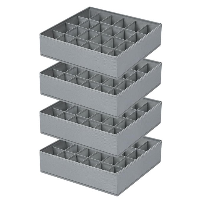 SOCK ORGANIZER 4 PACK 24 CELL UNDERWEAR ORGANIZER FOLDABLE UNDERWEAR STORAGE SOCK AND UNDERWEAR DRAWER ORGANIZER FOR SOCKS TIES UNDERWEAR BELTS GREY