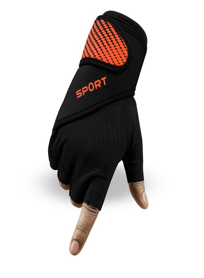 BADOWL Gym Gloves for Men & Women with Wrist Support Accessories | Gloves for Professional Weightlifting, Cycling & General Workout (Orange - XL) - Image 1