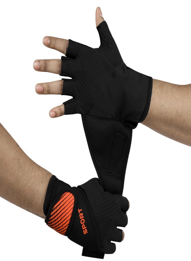 BADOWL Gym Gloves for Men & Women with Wrist Support Accessories | Gloves for Professional Weightlifting, Cycling & General Workout (Orange - XL) - Image 5