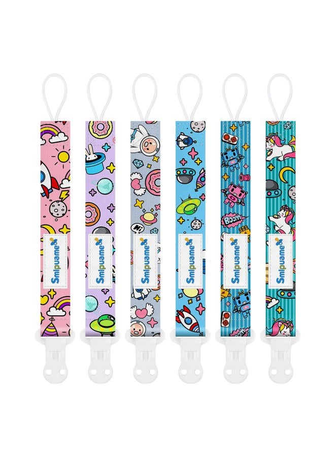 Smlpuame Baby Dummy Chain Girls, Pack of 6 BPA-Free Dummy Strap Fabric Girls, Dummy Chain Fits Most Dummies and Teething Toys, Dummy Clips for Baby (Travel in Space) - Image 1