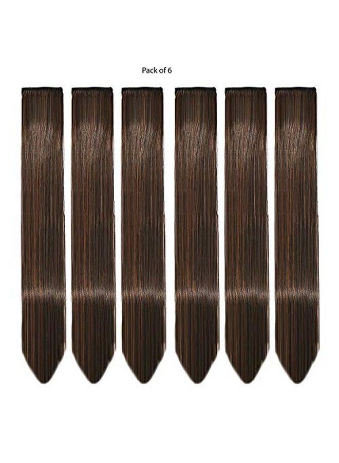Paradise Straight Hair Streaks Colored Extension Highlighter For Women Girls And Kids (Set Of 6 pc) (Medium Brown)  - Image 5