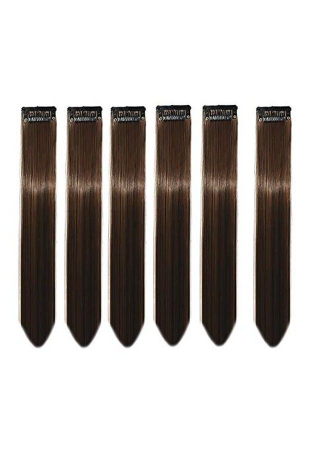 Paradise Straight Hair Streaks Colored Extension Highlighter For Women Girls And Kids (Set Of 6 pc) (Medium Brown)  - Image 2