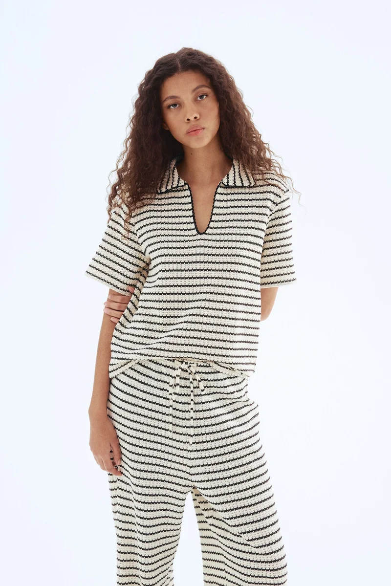 H&M Textured-knit collared top