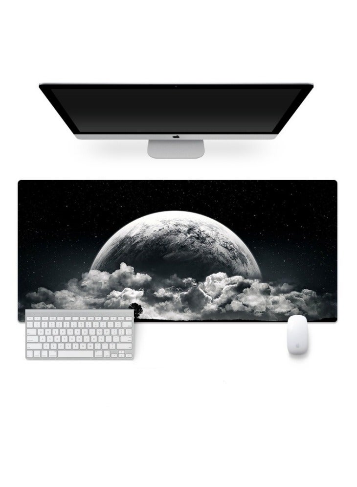 900×400×2mm Science Fiction Cosmic Large Gaming Mouse Pad Stitched Edges Extended Mousepad Smooth Cloth Surface Non-Slip Rubber Base Waterproof Extended Comfortable Mouse Mat Desk Pad Spill-Resistant Desk Pad for Keyboard and Mouse Black(Clouds and planets)