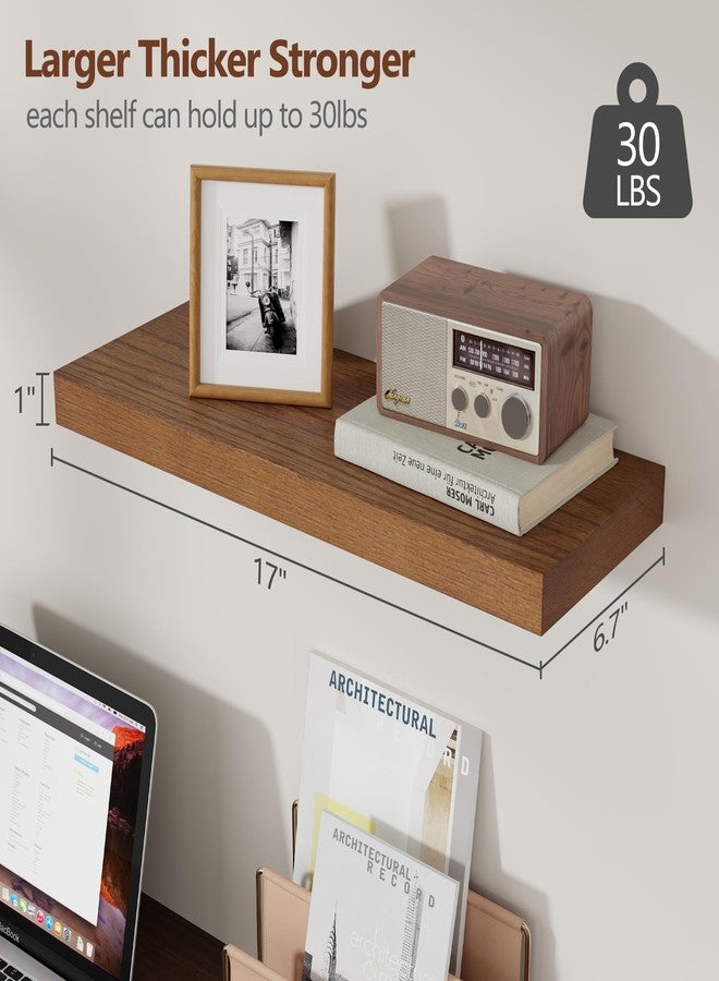 fuqing Rustic Floating Shelves, Wooden Floating Shelves for Wall Set of 3, Wall Mounted Dark Wood Shelves for Living Room Bedroom Bathroom Kitchen - Dark Walnut - Image 2