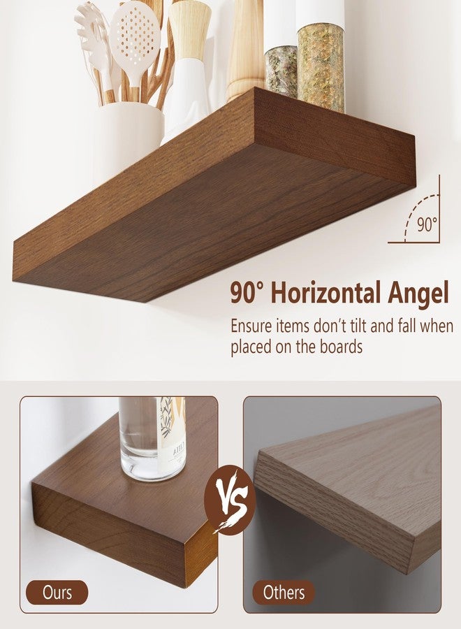 fuqing Rustic Floating Shelves, Wooden Floating Shelves for Wall Set of 3, Wall Mounted Dark Wood Shelves for Living Room Bedroom Bathroom Kitchen - Dark Walnut - Image 5