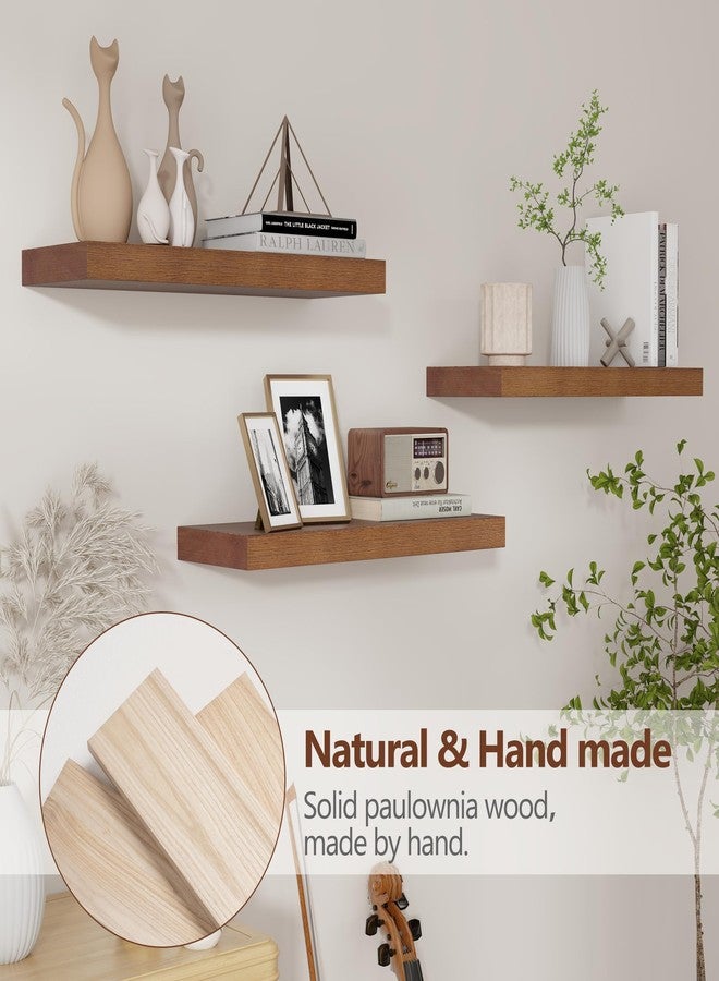 fuqing Rustic Floating Shelves, Wooden Floating Shelves for Wall Set of 3, Wall Mounted Dark Wood Shelves for Living Room Bedroom Bathroom Kitchen - Dark Walnut - Image 3