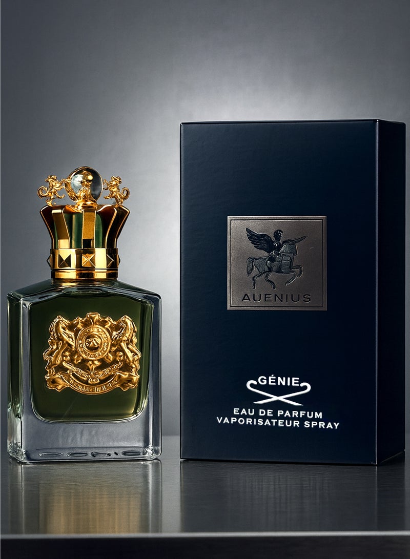 Genie Collection Luxury Men's Perfume Genie Collection Auenius No. 2002 Eau de Parfum for Men 85ml | Long Lasting Perfume for Men with Fresh Fruity Woody Leather Notes + Free 5ml Travel Spray - Image 1