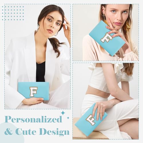 ChaoGreat Small Personalized Initial A-Z Preppy Patch Makeup Bag,PU Chenille Letter Travel Cosmetic Pouch with Zipper,Blue Cute Toiletry Bag,Gift Ideal for Teen Girls Women Teacher Bridesmaid,Letter F - Image 4