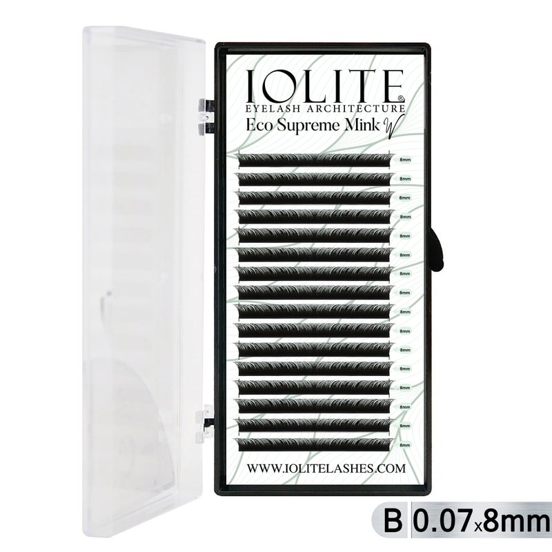 Iolite Eco Supreme Mink W Lashes B Curl – 0.7T Mix & 6mm–15mm | Pre-Fanned Volume Lash Extension Trays for Professional Lash Artists ISMWB7T - 8MM
