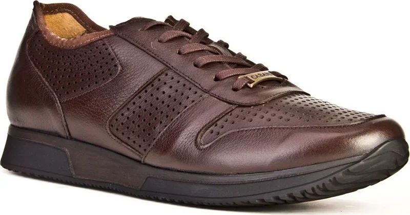 كاباني Men's Laser Detailed Lace Up Large Size Sneaker Shoes 183M1306 Brown