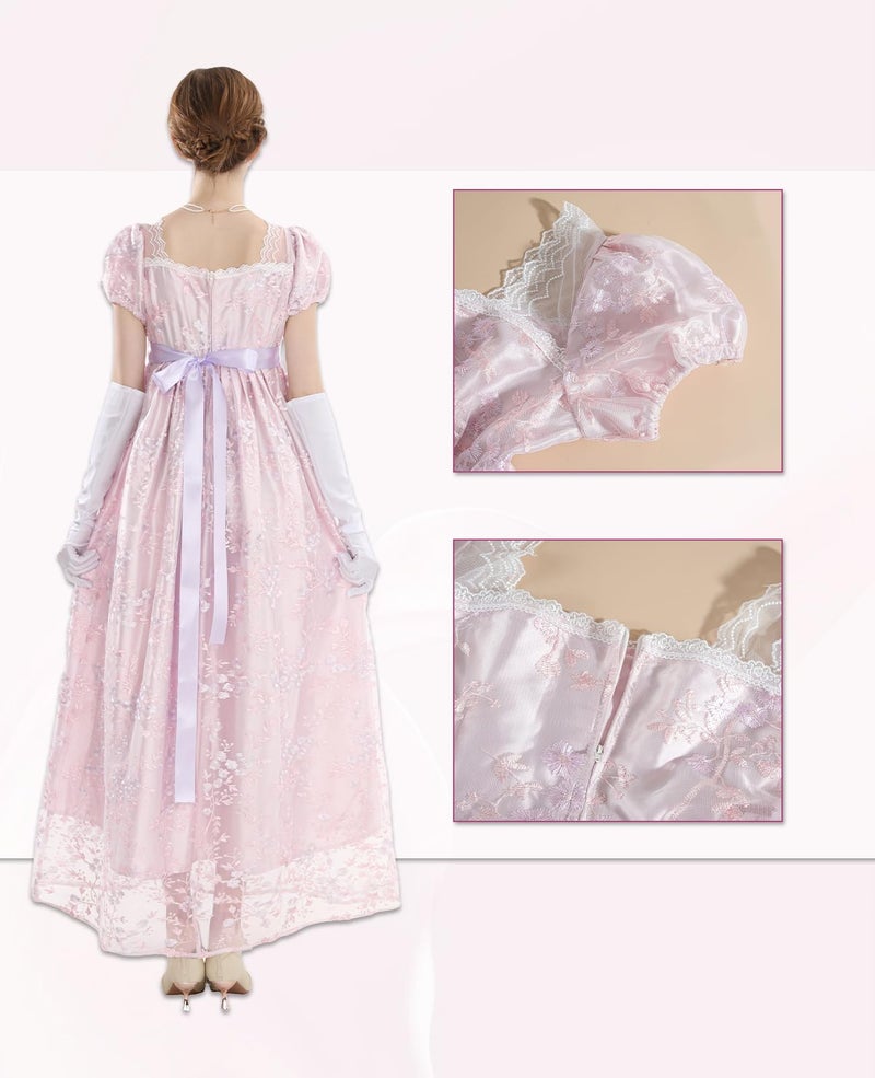 NSPSTT Golden Regency Dresses for Women Plus Size Victorian Ball Gown with Long White Gloves,mauve, M - Image 3