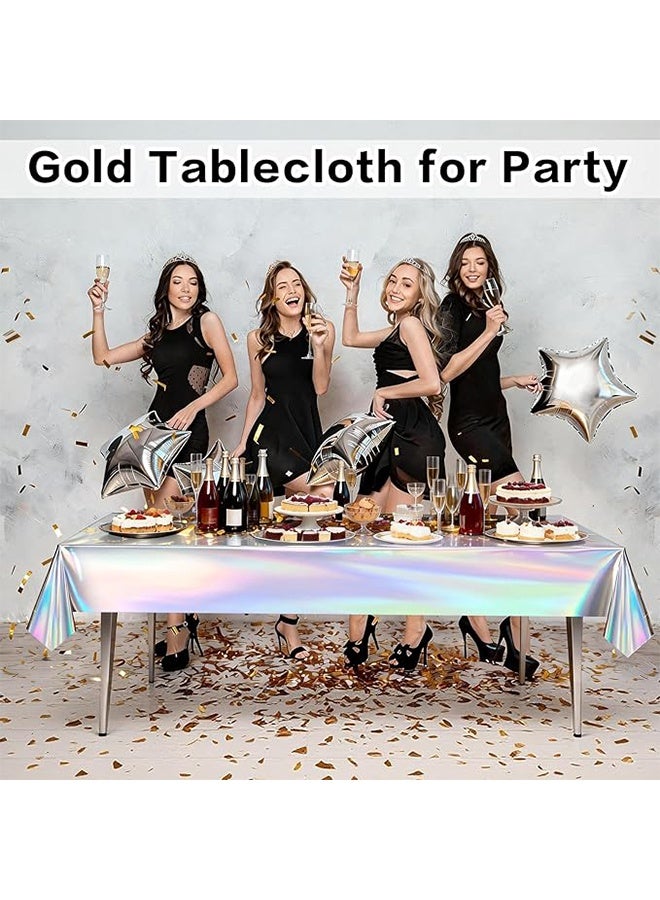 YJ 3-piece Rainbow Tablecloth Set, Size 52" x 55", Birthday Party Tablecloth, Rainbow Plastic Disposable Tablecloth, Birthday Decorations - Image 2