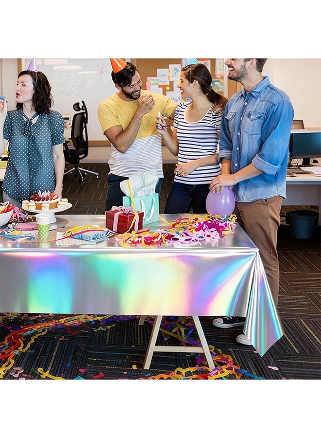YJ 3-piece Rainbow Tablecloth Set, Size 52" x 55", Birthday Party Tablecloth, Rainbow Plastic Disposable Tablecloth, Birthday Decorations - Image 4